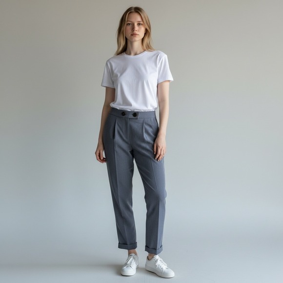 Calvin Klein Pants - Calvin Klein Dress Pants 10 Blue Twill Cuffed Trousers Minimalist Corporate